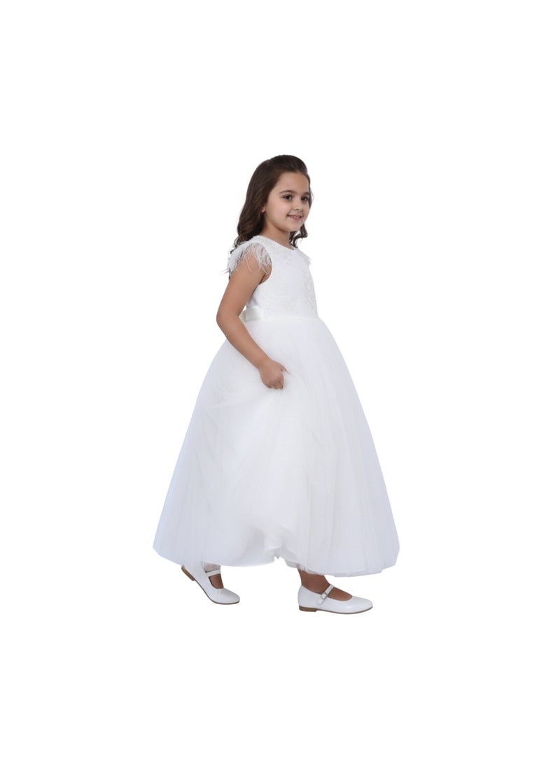 D'Daniela Long Party Dress with Patterns White Colour - Image 4